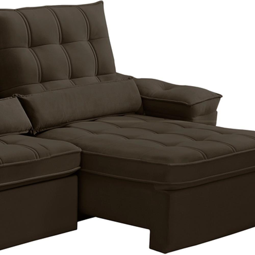 Sofá Retrátil Reclinável Para Sala 3 Lugares 210cm Maresi F04 Veludo Marrom Escuro - Lyam Decor - 5