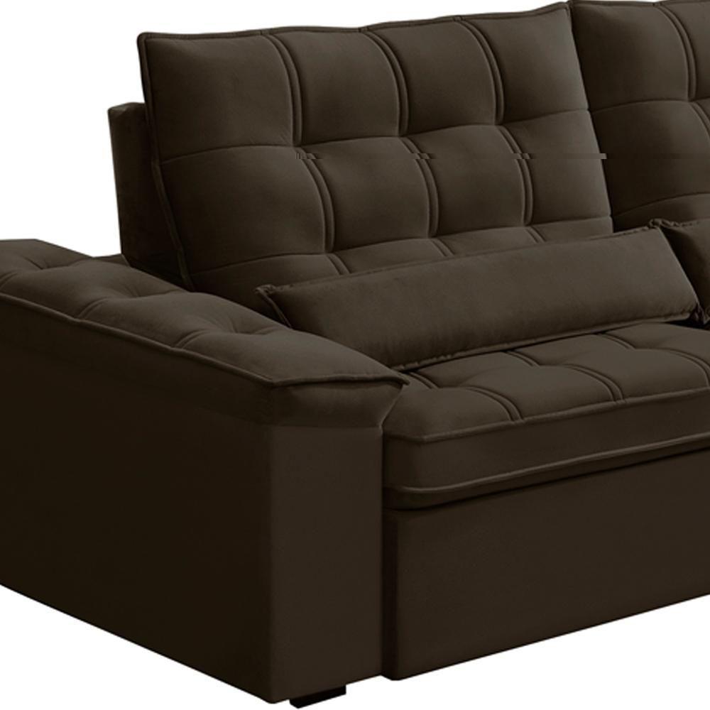 Sofá Retrátil Reclinável Para Sala 3 Lugares 210cm Maresi F04 Veludo Marrom Escuro - Lyam Decor - 6