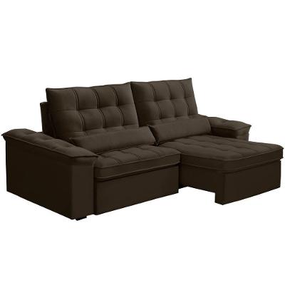 Sofá Retrátil Reclinável Para Sala 3 Lugares 210cm Maresi F04 Veludo Marrom Escuro - Lyam Decor