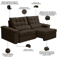 Sofá Retrátil Reclinável Para Sala 3 Lugares 210cm Maresi F04 Veludo Marrom Escuro - Lyam Decor - 3
