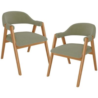 Kit 02 Cadeiras De Jantar E Estar Living Estofada Nadja L02 Bouclê Oliva - Lyam Decor