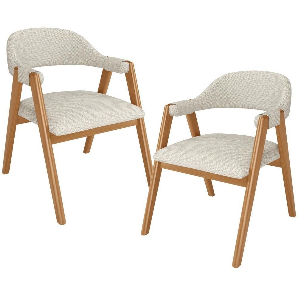 Kit 02 Cadeiras De Jantar E Estar Living Estofada Nadja L02 Linho Champagne - Lyam Decor - 1