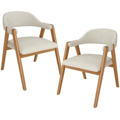 Kit 02 Cadeiras De Jantar E Estar Living Estofada Nadja L02 Linho Champagne - Lyam Decor