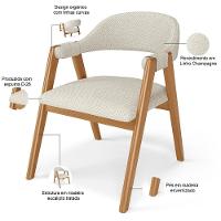 Kit 02 Cadeiras De Jantar E Estar Living Estofada Nadja L02 Linho Champagne - Lyam Decor - 3