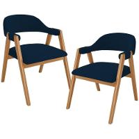 Kit 02 Cadeiras De Jantar E Estar Living Estofada Nadja L02 Suede Azul Marinho - Lyam Decor - 1