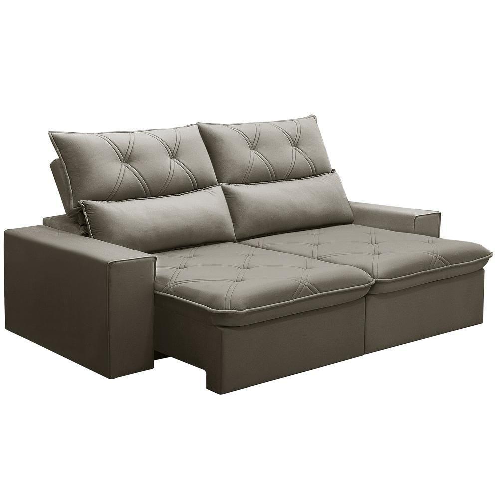 Sofá Retrátil Reclinável Para Sala 3 Lugares 210cm Aires F04 Veludo Marrom Claro - Lyam Decor - 1