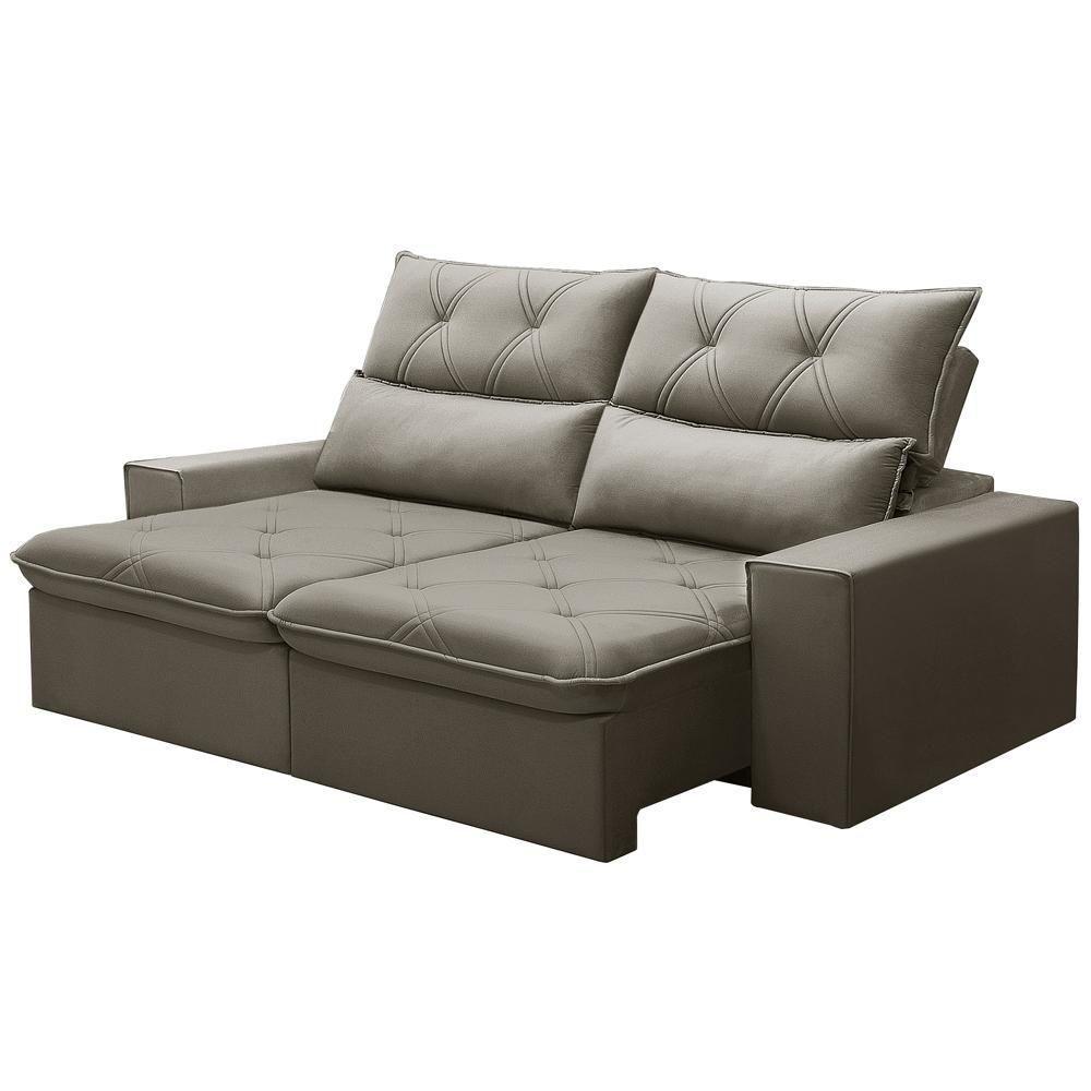 Sofá Retrátil Reclinável Para Sala 3 Lugares 210cm Aires F04 Veludo Marrom Claro - Lyam Decor - 3