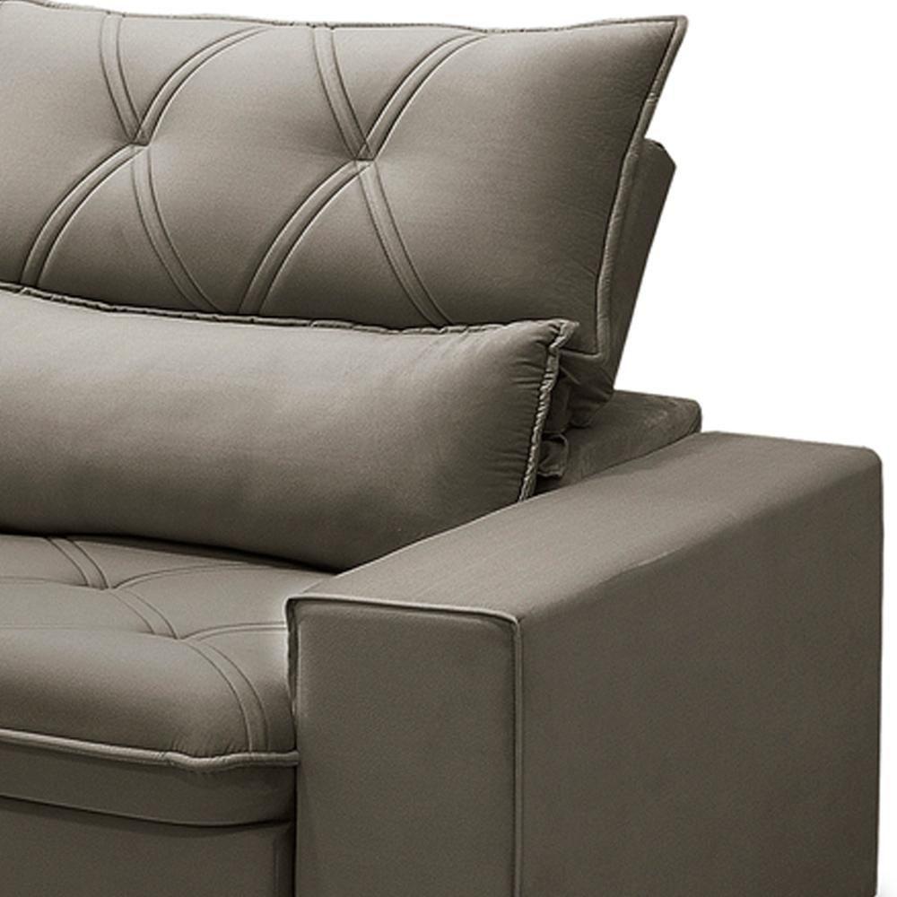 Sofá Retrátil Reclinável Para Sala 3 Lugares 210cm Aires F04 Veludo Marrom Claro - Lyam Decor - 8