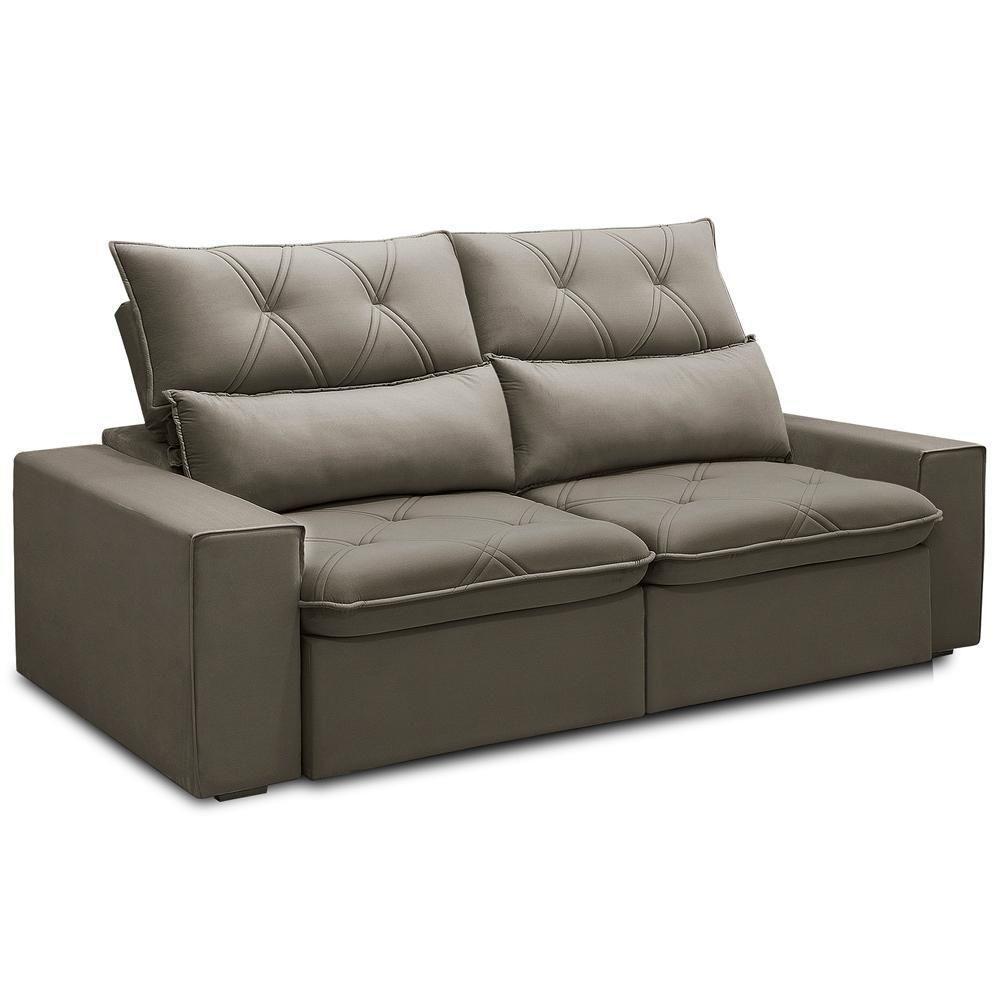 Sofá Retrátil Reclinável Para Sala 3 Lugares 210cm Aires F04 Veludo Marrom Claro - Lyam Decor - 9