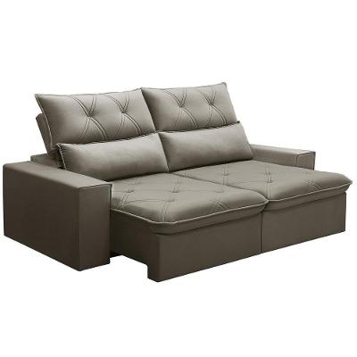 Sofá Retrátil Reclinável Para Sala 3 Lugares 210cm Aires F04 Veludo Marrom Claro - Lyam Decor
