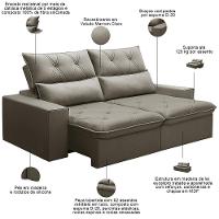 Sofá Retrátil Reclinável Para Sala 3 Lugares 210cm Aires F04 Veludo Marrom Claro - Lyam Decor - 6