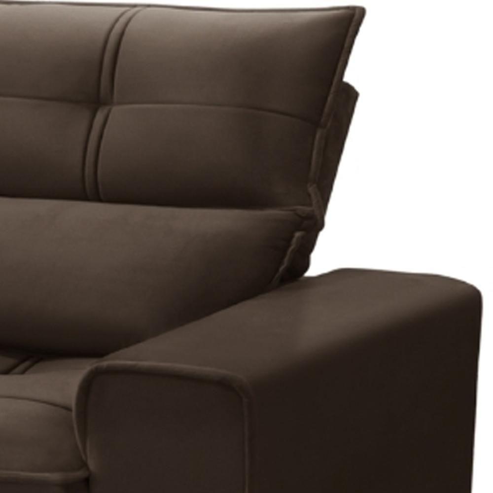 Sofá Retrátil Reclinável Para Sala 3 Lugares 210cm Asaph F04 Veludo Marrom - Lyam Decor - 7