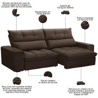 Sofá Retrátil Reclinável Para Sala 3 Lugares 210cm Asaph F04 Veludo Marrom - Lyam Decor - 3