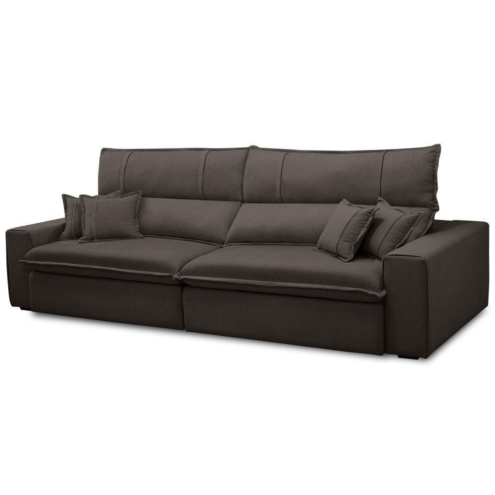 Sofá Retrátil Reclinável Para Sala 3 Lugares 210cm Aisha F04 Veludo Marrom Escuro - Lyam Decor - 5