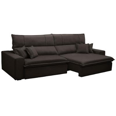 Sofá Retrátil Reclinável Para Sala 3 Lugares 210cm Aisha F04 Veludo Marrom Escuro - Lyam Decor