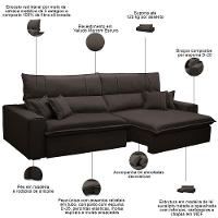 Sofá Retrátil Reclinável Para Sala 3 Lugares 210cm Aisha F04 Veludo Marrom Escuro - Lyam Decor - 3