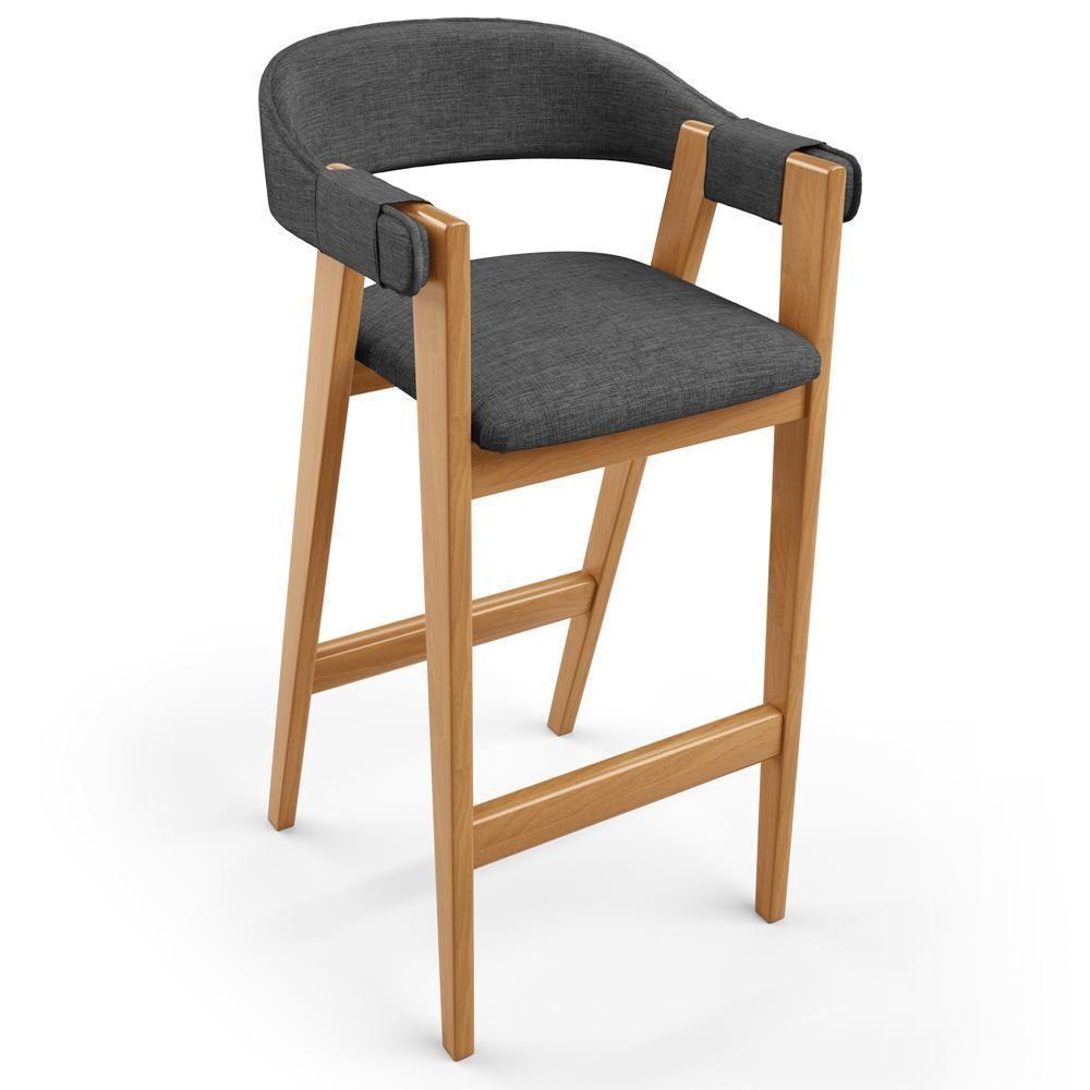 Banqueta Alta Bar Cozinha Sala De Jantar Bar Nadja L02 Linho Cinza Escuro - Lyam Decor - 1