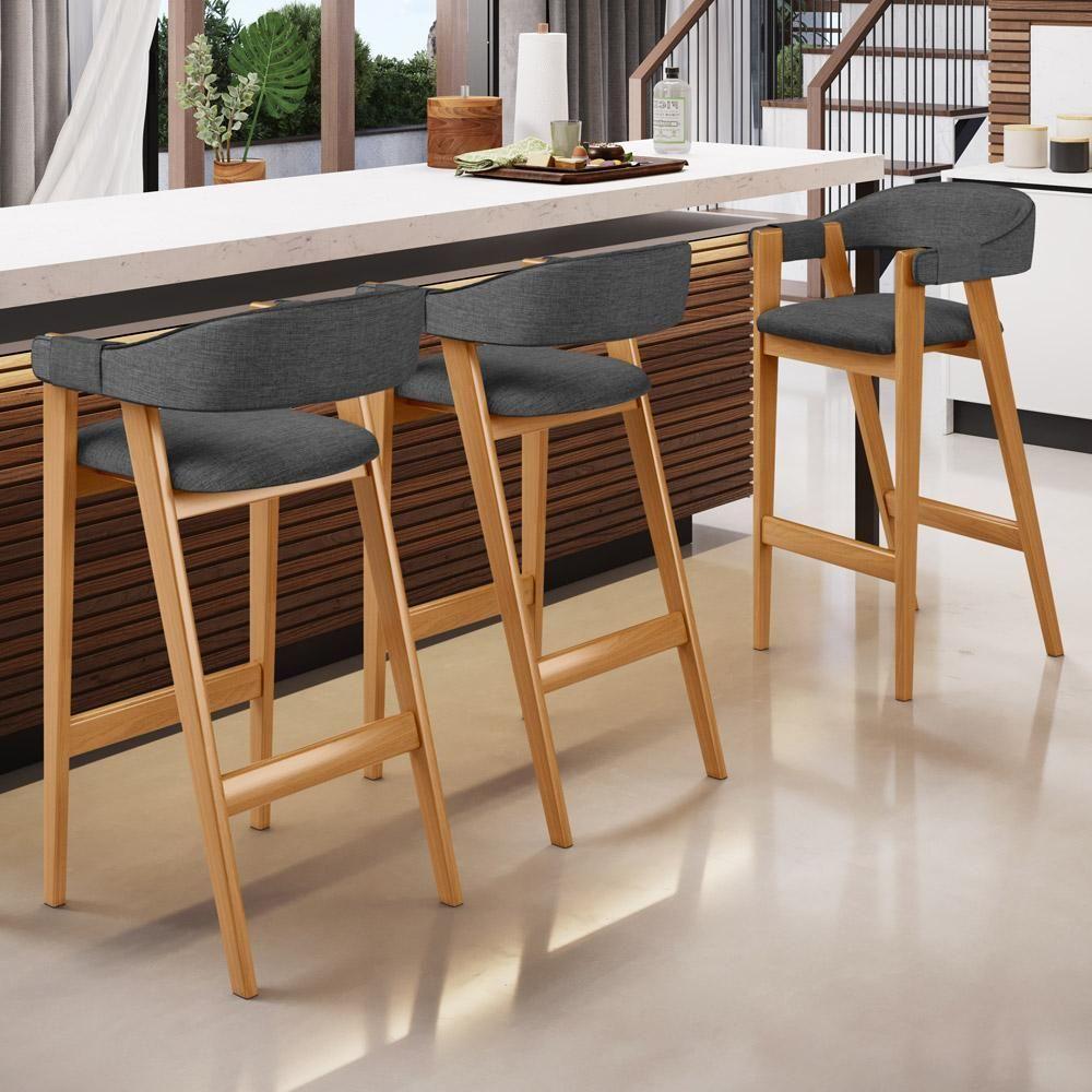 Banqueta Alta Bar Cozinha Sala De Jantar Bar Nadja L02 Linho Cinza Escuro - Lyam Decor - 5