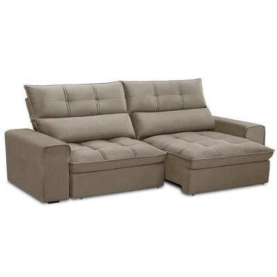 Sofá Retrátil Reclinável Para Sala 3 Lugares 210cm Asaph F04 Veludo Amêndoa - Lyam Decor