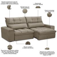 Sofá Retrátil Reclinável Para Sala 3 Lugares 210cm Asaph F04 Veludo Amêndoa - Lyam Decor