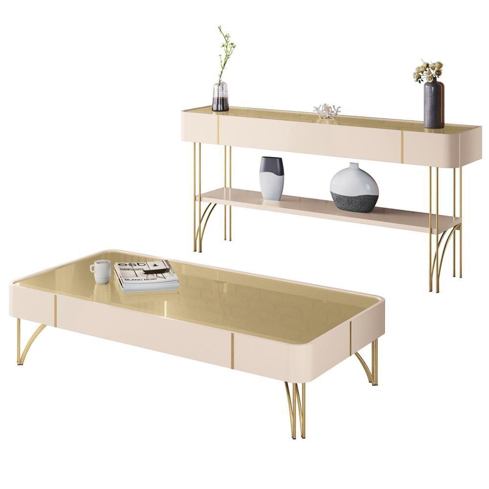 Kit Aparador La Vie Com Mesa De Centro Harmony B01 Off White Champagne - Lyam Decor - 1