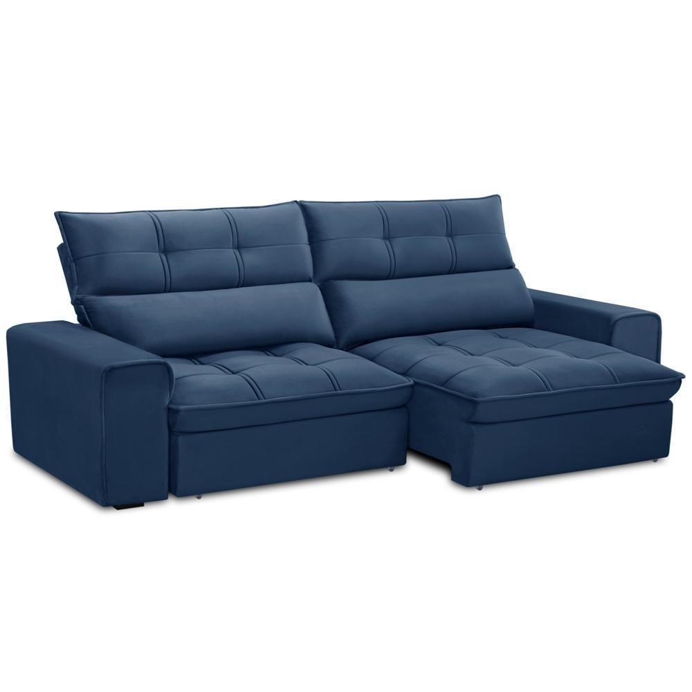 Sofá Retrátil Reclinável Para Sala 3 Lugares 210cm Asaph F04 Veludo Azul - Lyam Decor - 1