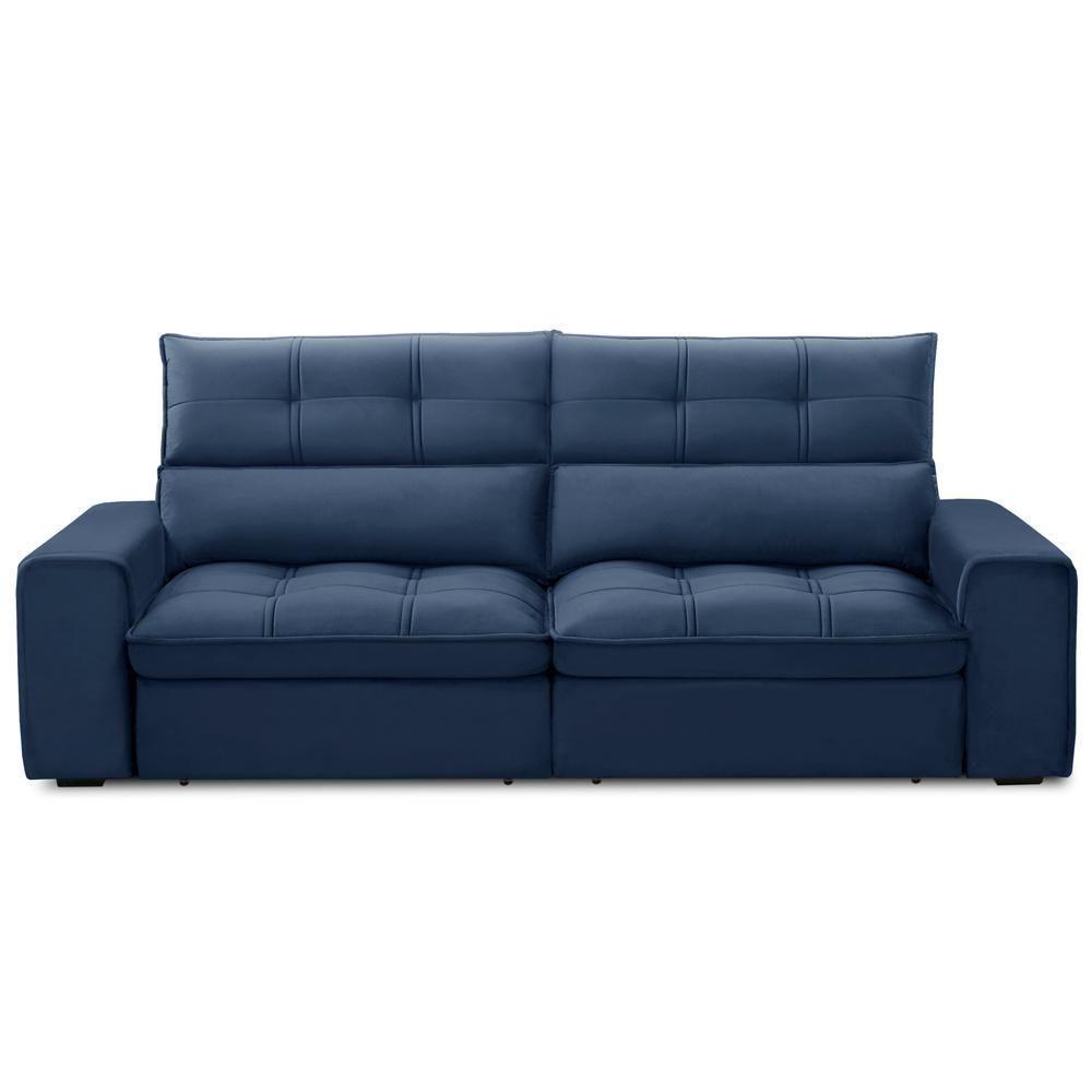 Sofá Retrátil Reclinável Para Sala 3 Lugares 210cm Asaph F04 Veludo Azul - Lyam Decor - 3