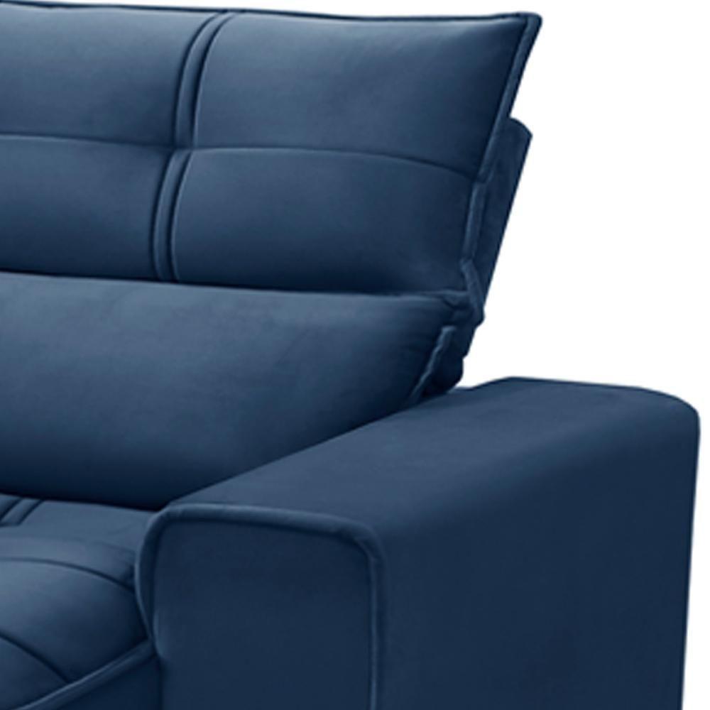 Sofá Retrátil Reclinável Para Sala 3 Lugares 210cm Asaph F04 Veludo Azul - Lyam Decor - 9