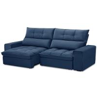 Sofá Retrátil Reclinável Para Sala 3 Lugares 210cm Asaph F04 Veludo Azul - Lyam Decor - 6