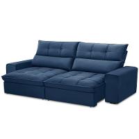 Sofá Retrátil Reclinável Para Sala 3 Lugares 210cm Asaph F04 Veludo Azul - Lyam Decor - 7