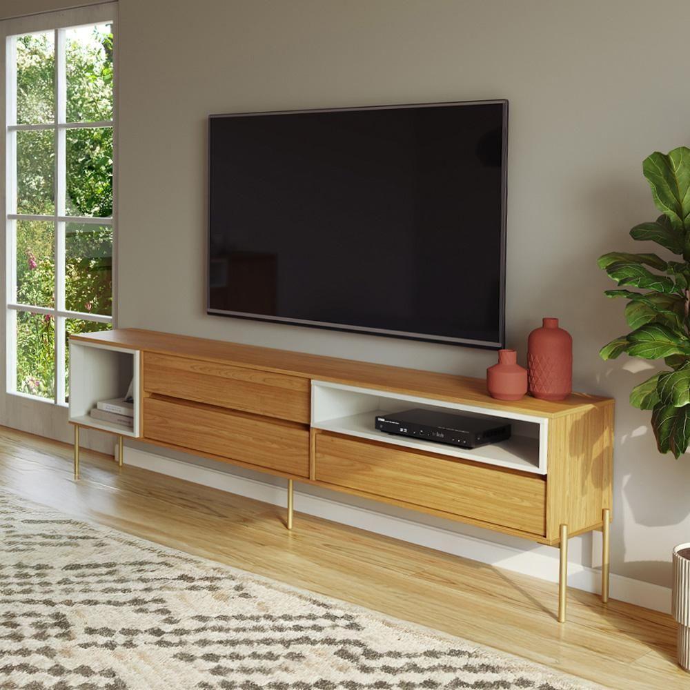 Rack Para Sala De Estar Tv 60 Pol 224cm Industrial Sorah D03 Freijó Off White - Lyam Decor - 2