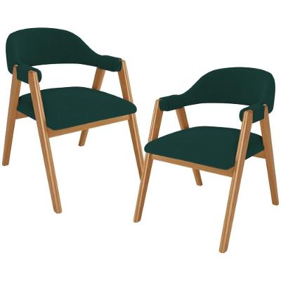 Kit 02 Cadeiras De Jantar E Estar Living Estofada Nadja L02 Bouclê Verde - Lyam Decor