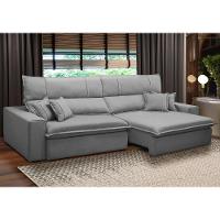 Sofá Retrátil Reclinável Para Sala 3 Lugares 210cm Aisha F04 Veludo Cinza Claro - Lyam Decor - 2