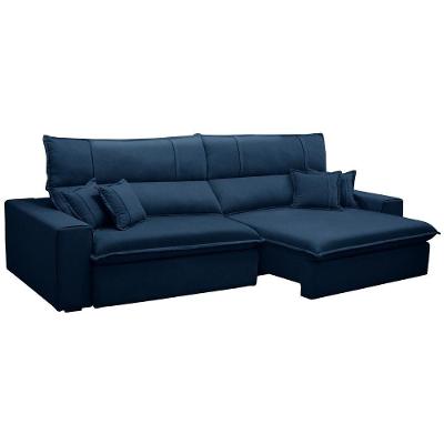 Sofá Retrátil Reclinável Para Sala 3 Lugares 210cm Aisha F04 Veludo Azul - Lyam Decor