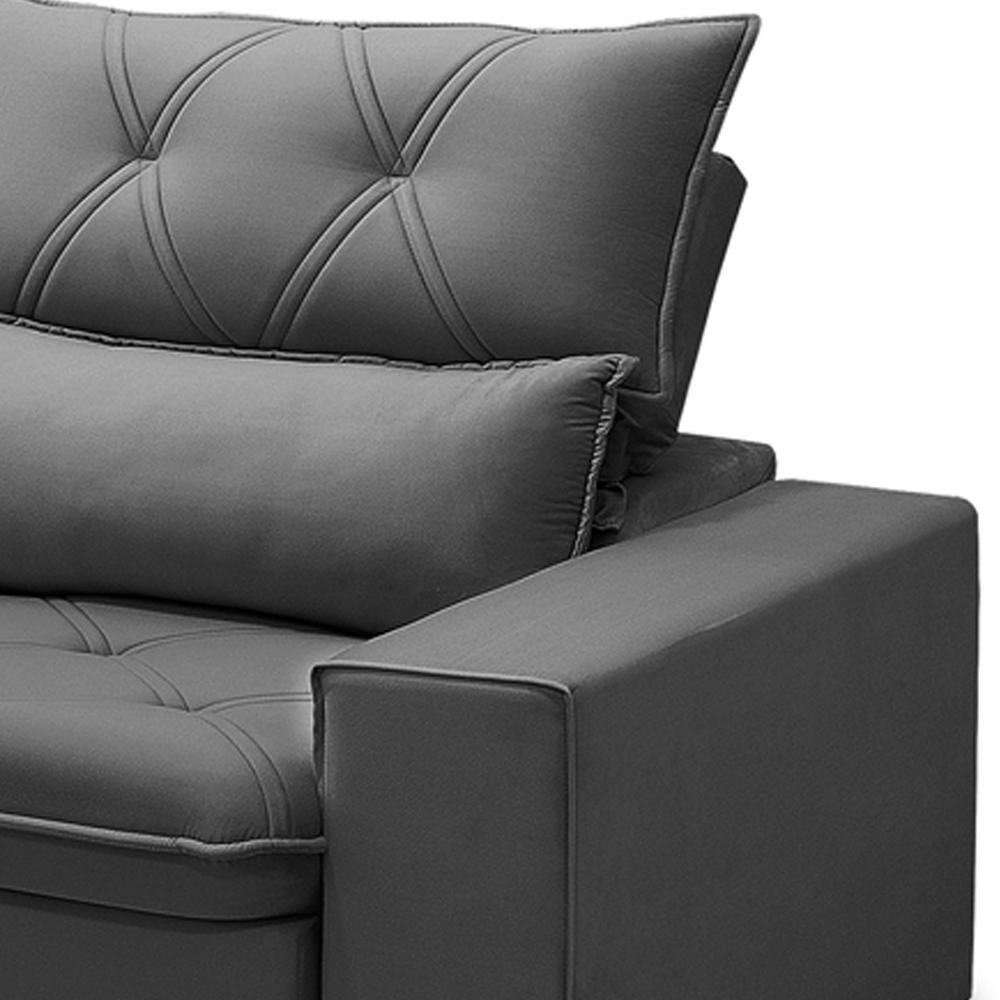 Sofá Retrátil Reclinável Para Sala 3 Lugares 210cm Aires F04 Veludo Cinza Escuro - Lyam Decor - 6