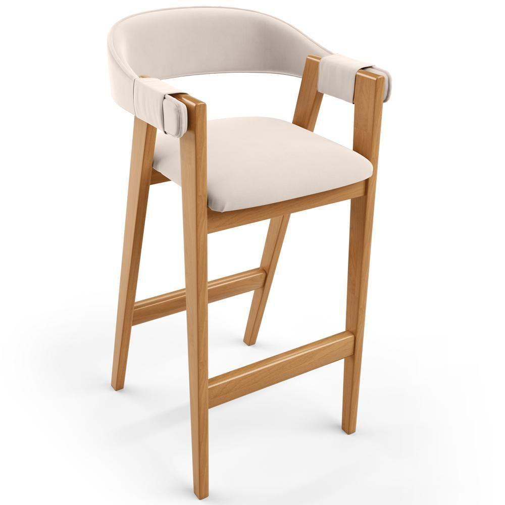 Kit 02 Banquetas Alta Bar Cozinha Sala De Jantar Bar Nadja L02 Suede Bege - Lyam Decor - 6