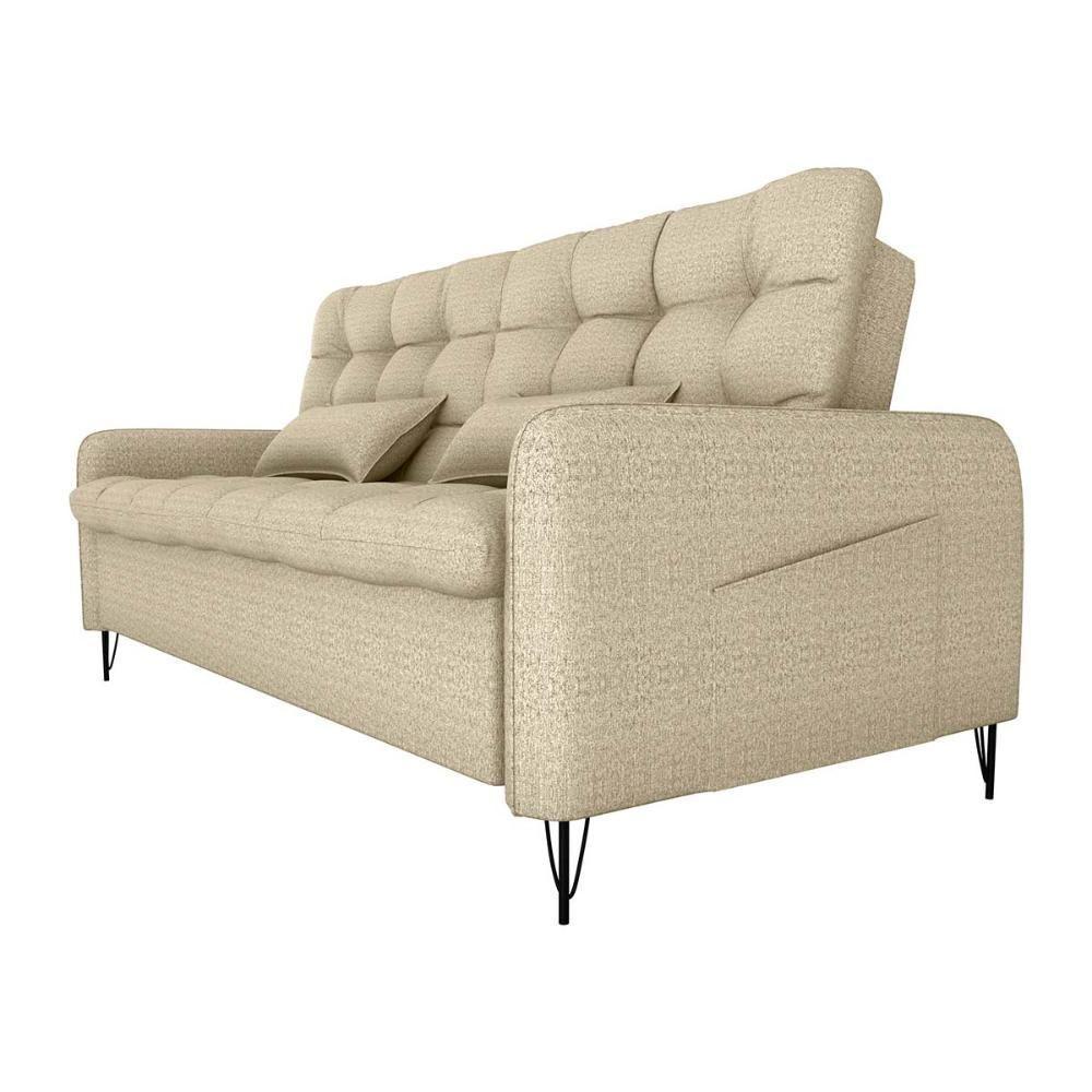 Sofá Cama Reclinável Com Almofadas 3 Lugares 200cm Pillar Linho Bege Matrix Linho Bege - 4