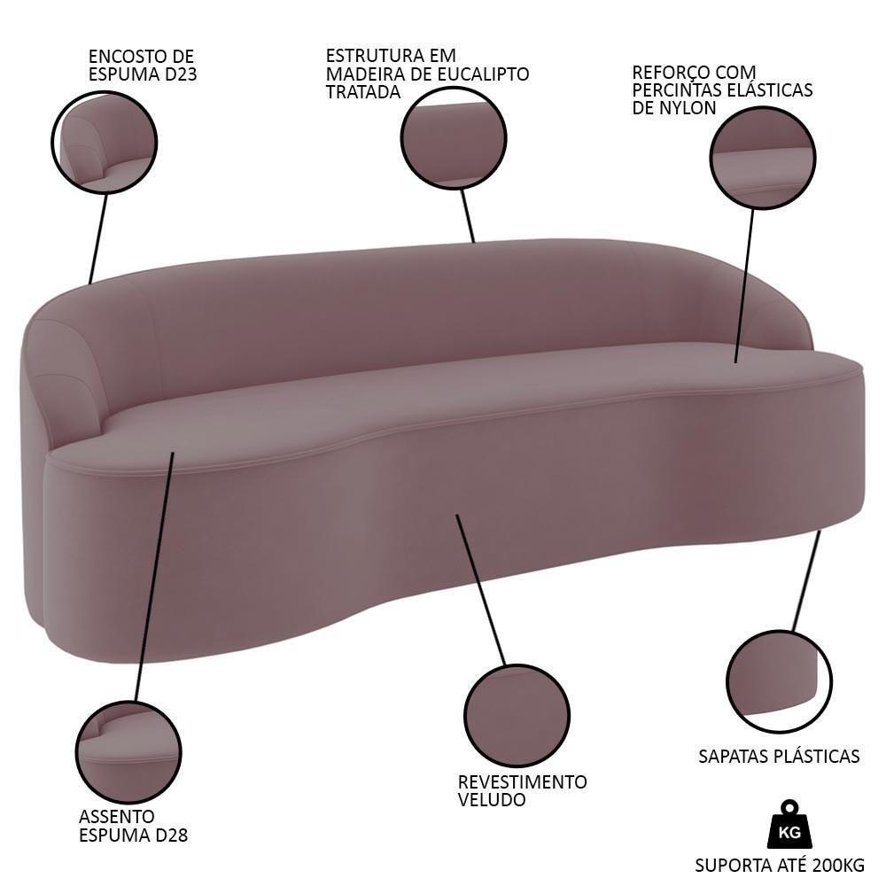 Sofá 2 Lugares Para Sala De Estar Living 150cm Theo D06 Veludo Rosa - Mpozenato - 3