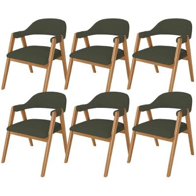 Kit 06 Cadeiras De Jantar E Estar Living Estofada Nadja L02 Linho Verde Musgo - Lyam Decor