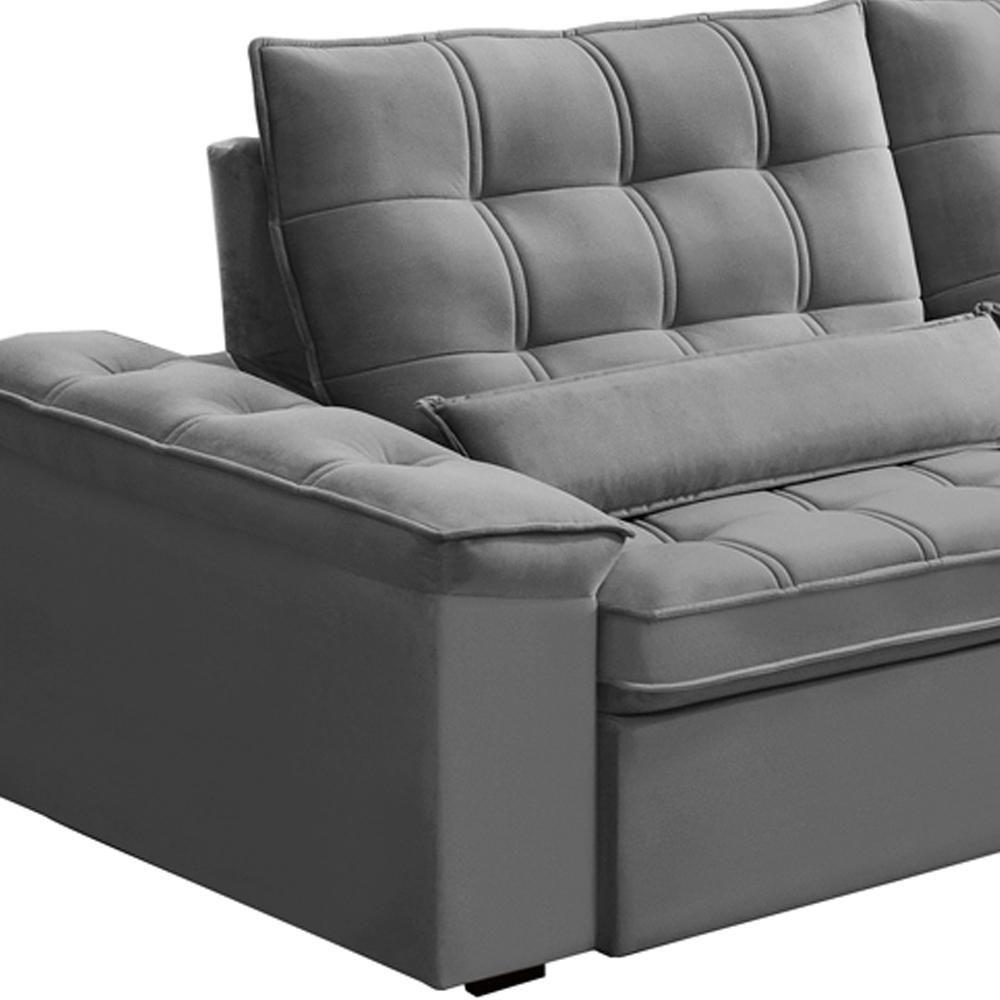 Sofá Retrátil Reclinável Para Sala 3 Lugares 230cm Maresi F04 Veludo Cinza Claro - Lyam Decor - 5