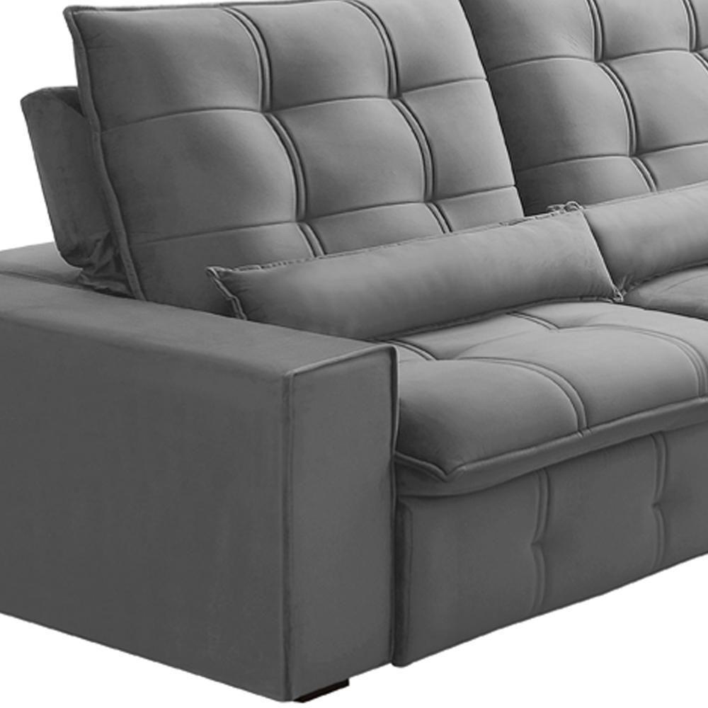 Sofá Retrátil Reclinável Para Sala 3 Lugares 230cm Curie F04 Veludo Cinza Claro - Lyam Decor - 5