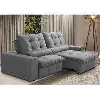 Sofá Retrátil Reclinável Para Sala 3 Lugares 230cm Curie F04 Veludo Cinza Claro - Lyam Decor - 2