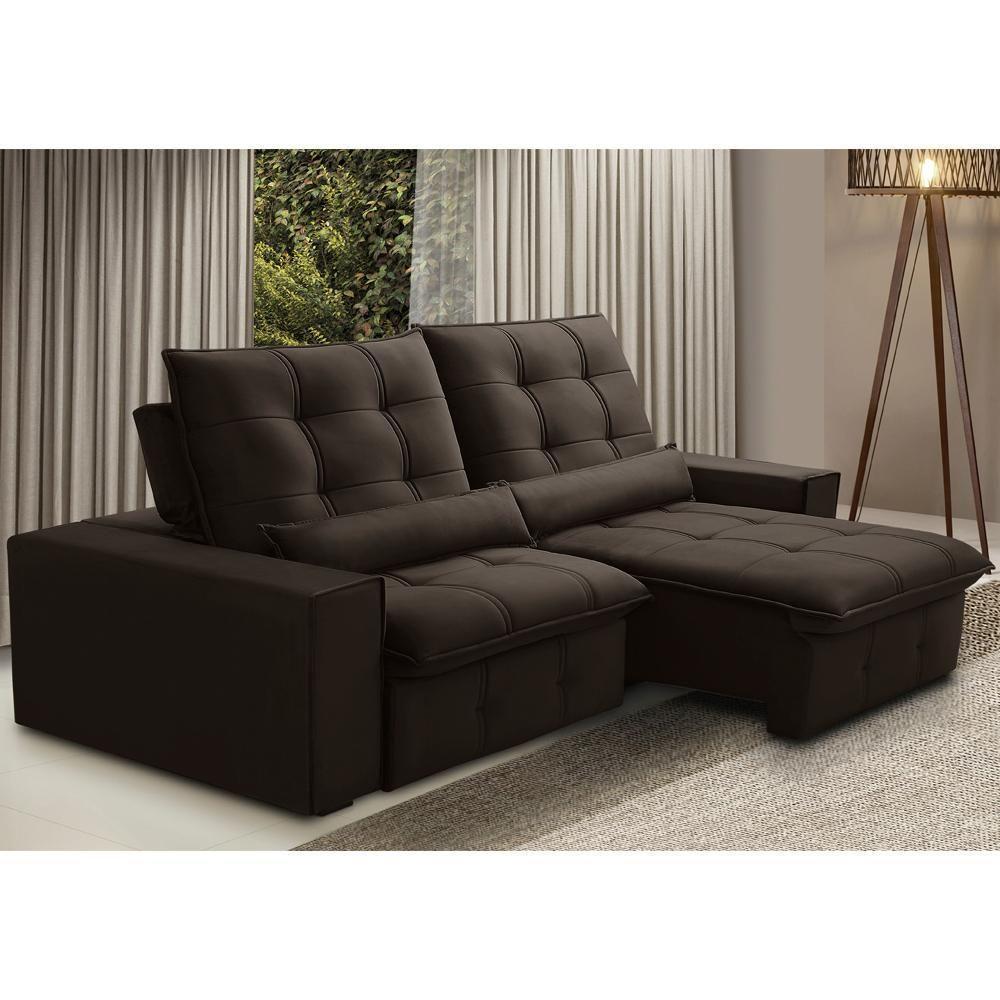 Sofá Retrátil Reclinável Para Sala 3 Lugares 230cm Curie F04 Veludo Marrom Escuro - Lyam Decor - 2
