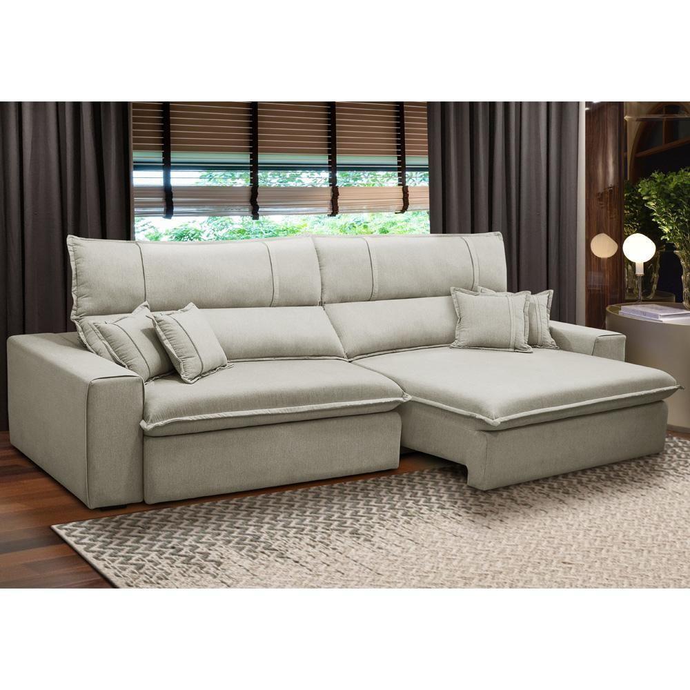 Sofá Retrátil Reclinável Para Sala 3 Lugares 230cm Aisha F04 Veludo Bege - Lyam Decor - 2