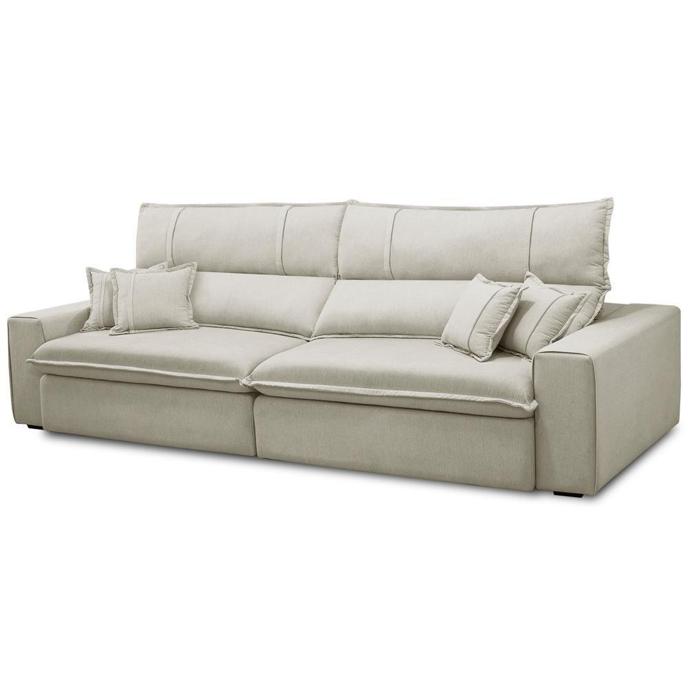 Sofá Retrátil Reclinável Para Sala 3 Lugares 230cm Aisha F04 Veludo Bege - Lyam Decor - 5