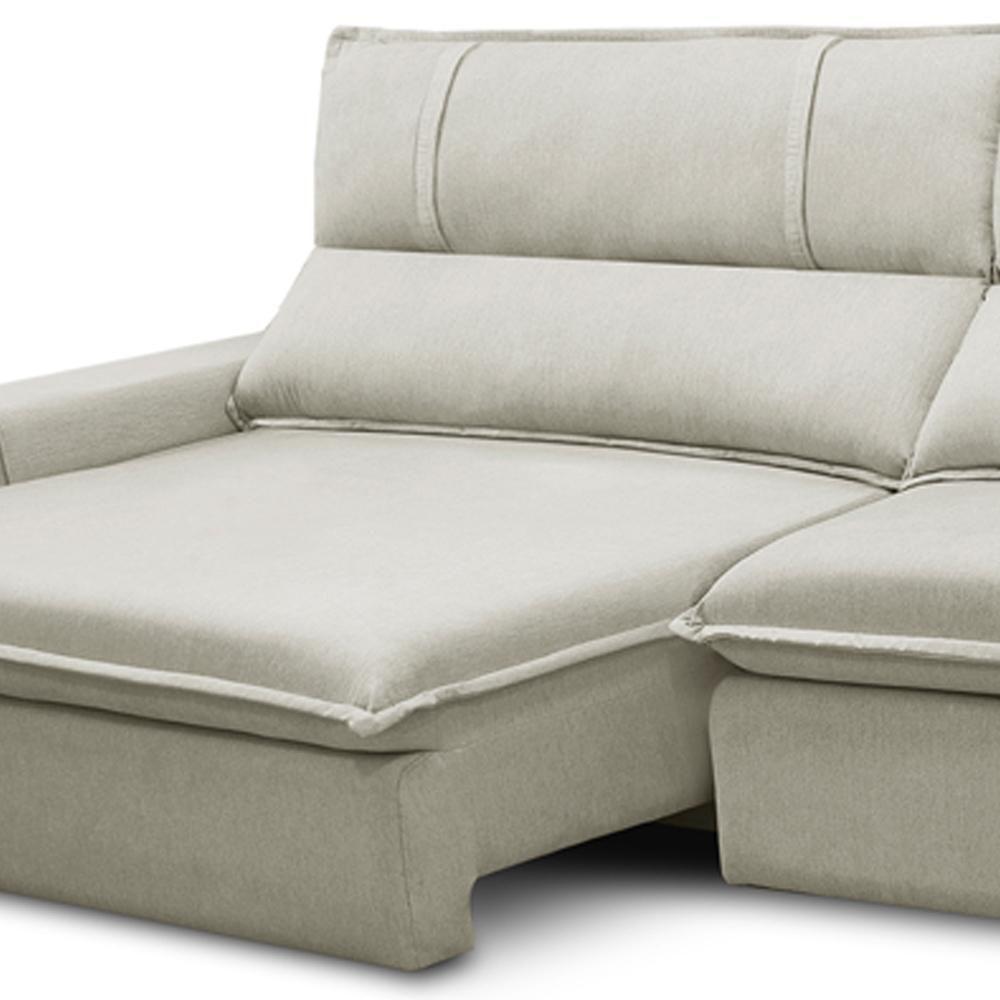 Sofá Retrátil Reclinável Para Sala 3 Lugares 230cm Aisha F04 Veludo Bege - Lyam Decor - 6
