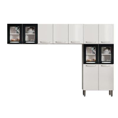 Kit de Cozinha Completa 3 Peças Evidence Aço 120cm Branco e Preto com Paneleiro