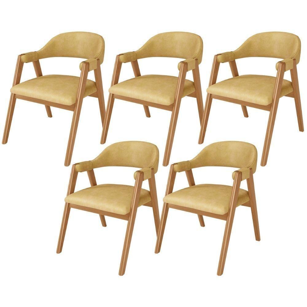 Kit 05 Cadeiras De Jantar E Estar Living Estofada Nadja L02 Couríssimo Fendi - Lyam Decor - 1