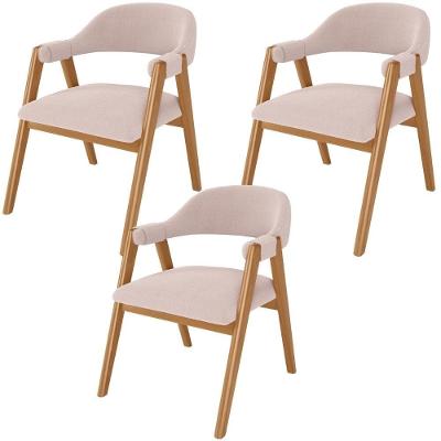 Kit 03 Cadeiras De Jantar E Estar Living Estofada Nadja L02 Bouclê Rosê - Lyam Decor