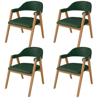 Kit 04 Cadeiras De Jantar E Estar Living Estofada Nadja L02 Couríssimo Verde Musgo - Lyam Decor